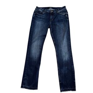 Silver Womens Jeans 30/30 Elyse Straight Fringe Hem Dark Wash Fade Whiskering